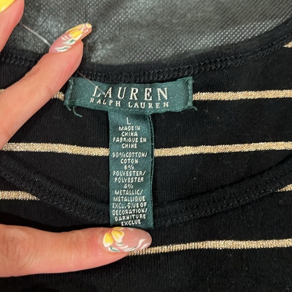 🔥Ralph Lauren Black and Shimmer Gold Striped Top🔥 - Picture 5 of 7